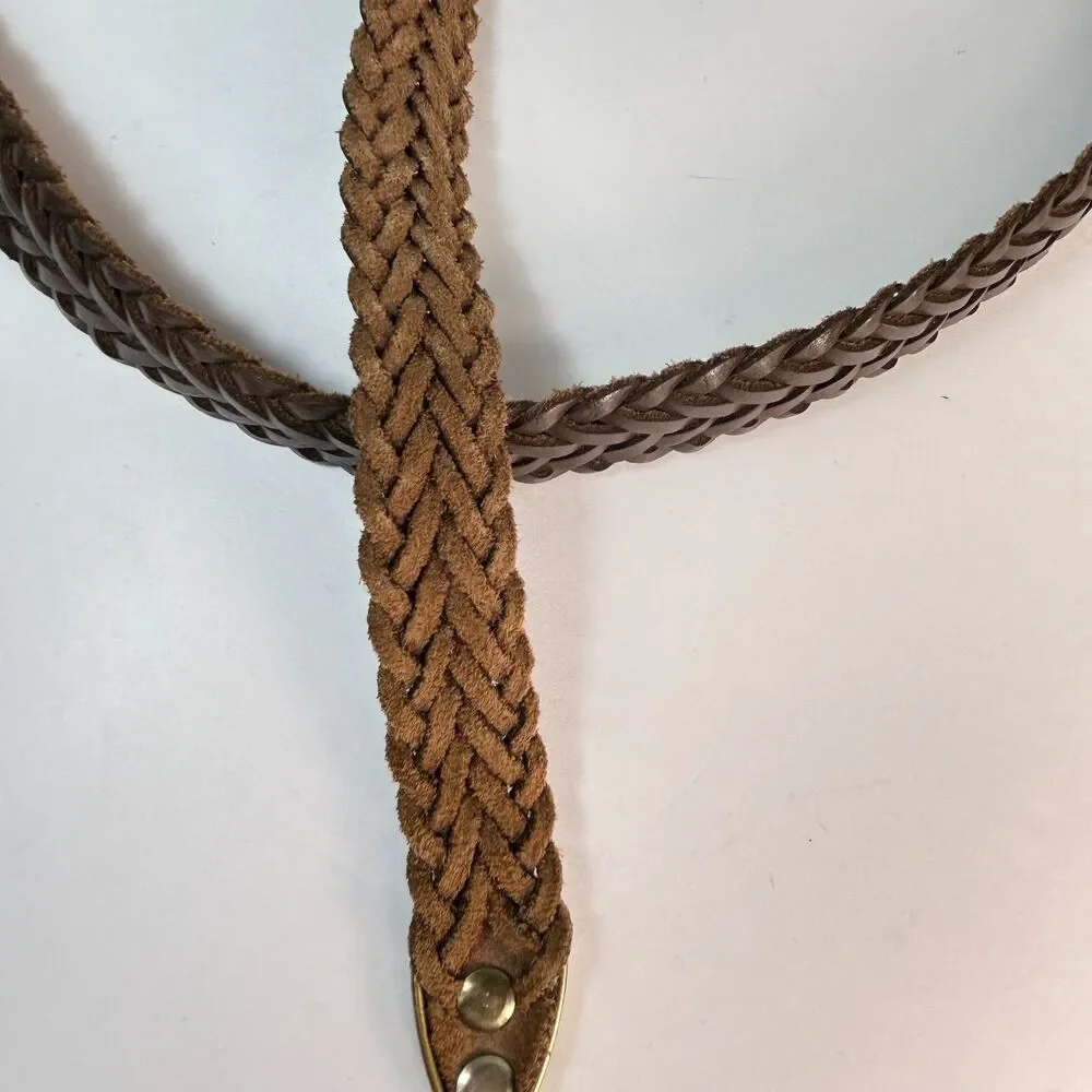 Capezio Women's Brown Braided Woven Brass Buckle Vintage Belt Size S/M
